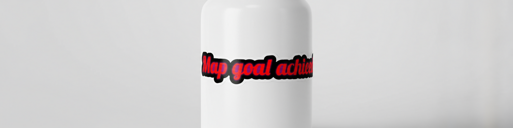 White mug with red text 'Step goal achieved' on a light gray background
