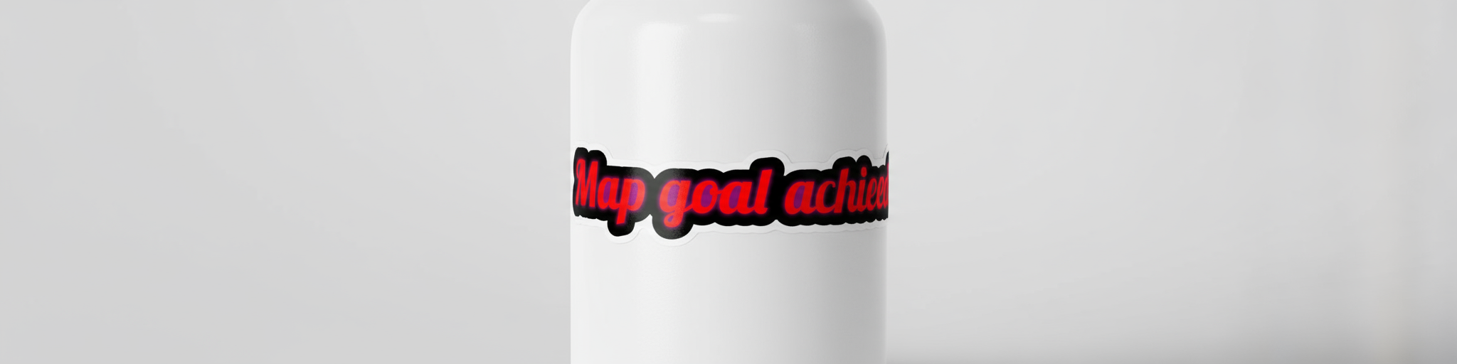 White mug with red text 'Step goal achieved' on a light gray background